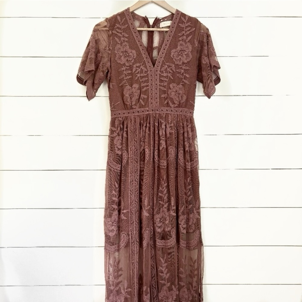 Altar'd State Dusty Rose Embroidered Maxi Dress